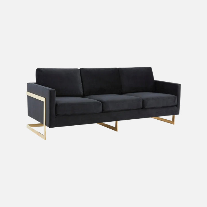 Leisuremod gold frame velvet/leather full size sofa - lincoln collection