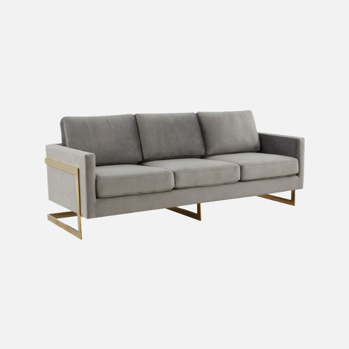 Leisuremod gold frame velvet/leather full size sofa - lincoln collection