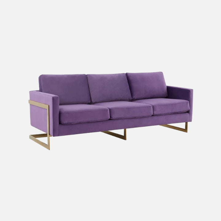 Leisuremod gold frame velvet/leather full size sofa - lincoln collection