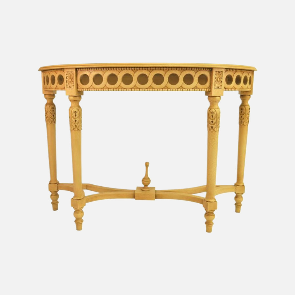 Anderson teak neoclassical demilune crackle console table