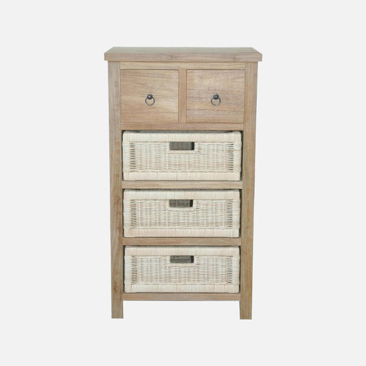 Anderson teak safari table with drawers & rattan baskets