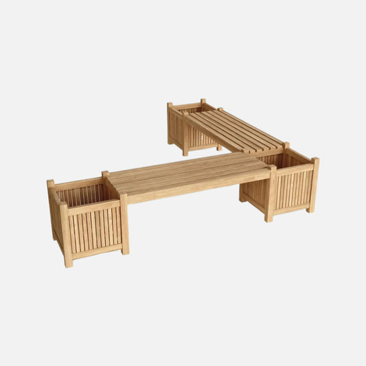 Anderson teak outdoor planter bench (2 bench + 3 planter box)