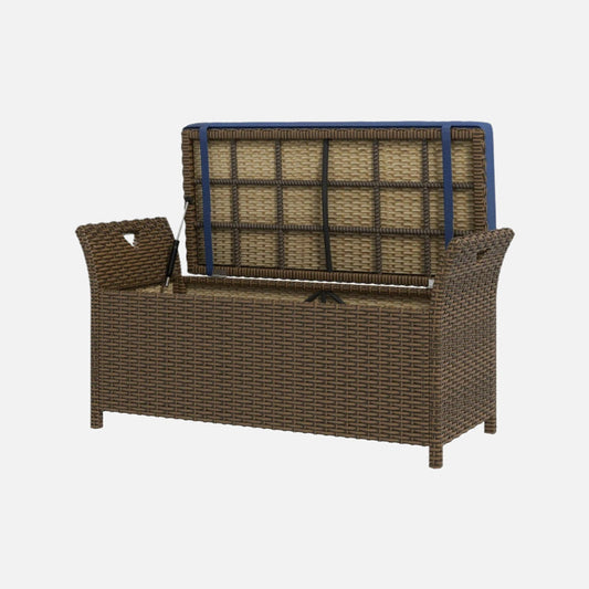 Outsunny outdoor patio wicker storage bench, 2-in-1 rattan patio furniture