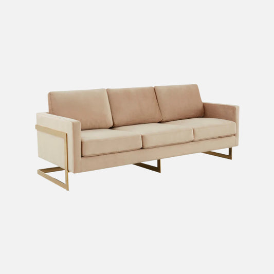 Leisuremod gold frame velvet/leather full size sofa - lincoln collection